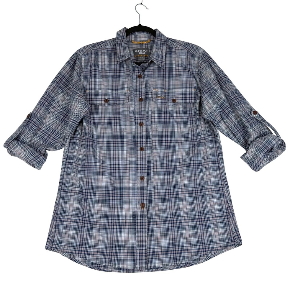 Ariat Rebar Pearl Snap Western Shirt Women's Medium Blue Plaid